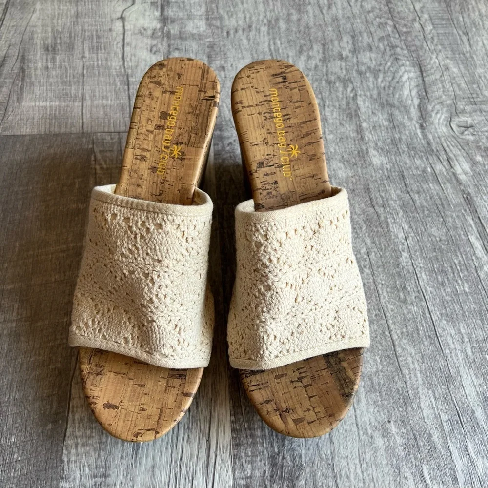 Montego Bay Club Crochet Wedge Slip On Sandals Size 10